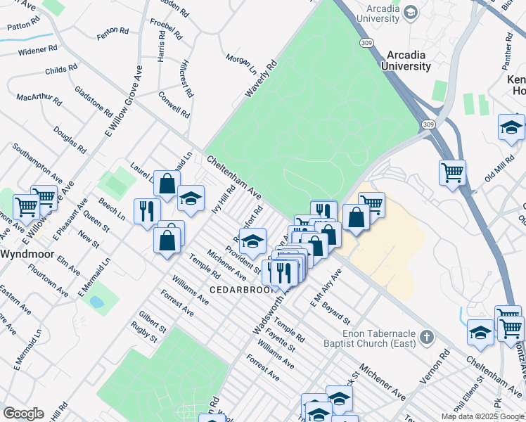 map of restaurants, bars, coffee shops, grocery stores, and more near 1624 Roumfort Road in Philadelphia