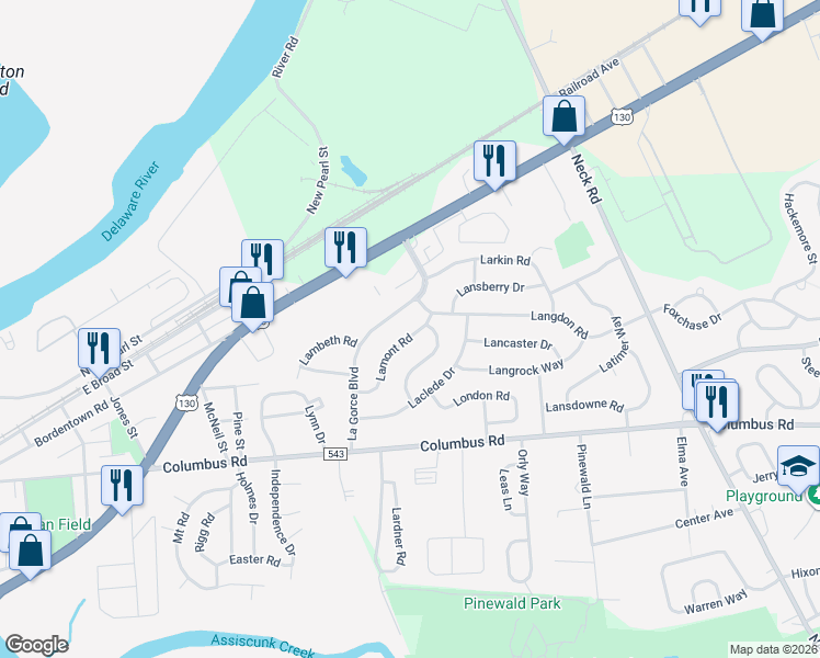 map of restaurants, bars, coffee shops, grocery stores, and more near 23 Laurie Way in Burlington