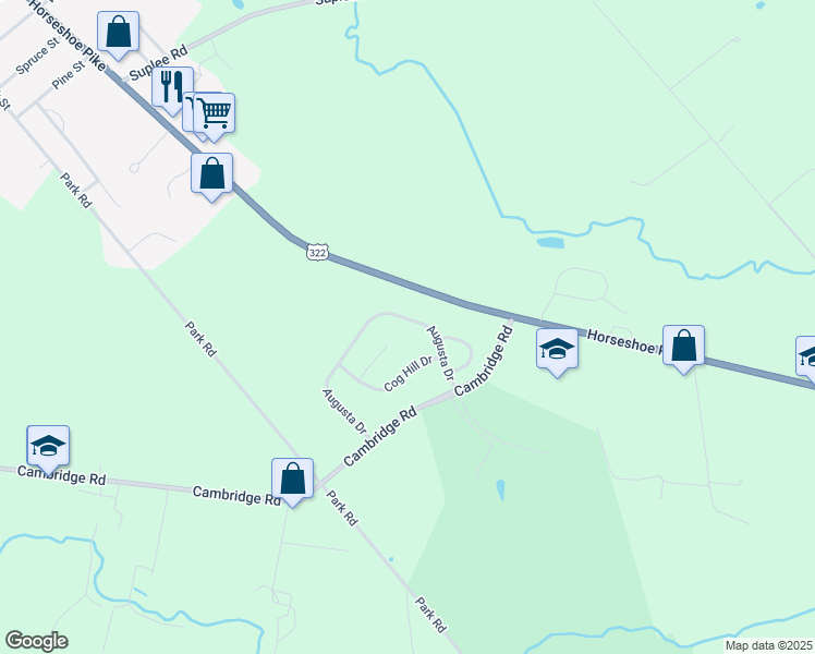 map of restaurants, bars, coffee shops, grocery stores, and more near 120 Augusta Drive in Honey Brook