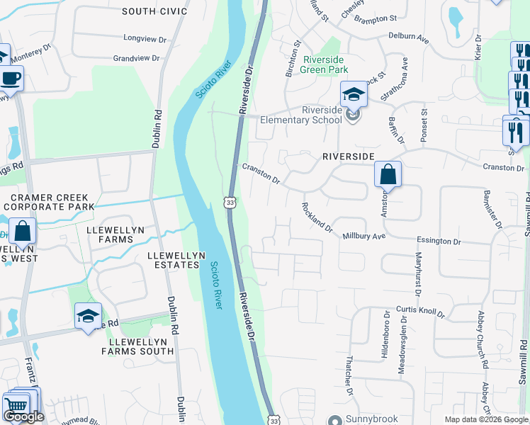map of restaurants, bars, coffee shops, grocery stores, and more near 6329 Dummerston Court in Dublin