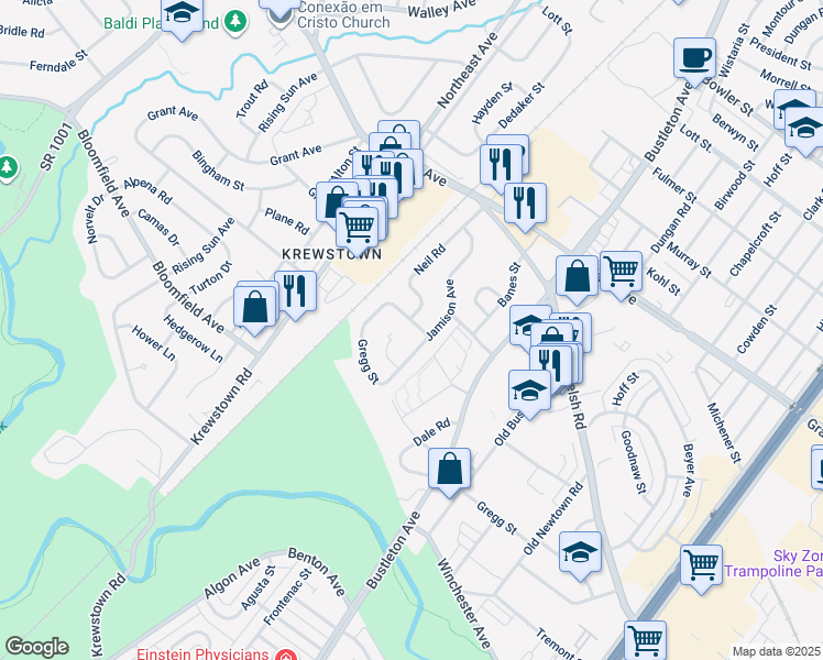 map of restaurants, bars, coffee shops, grocery stores, and more near 1560 Stoney Lane in Philadelphia