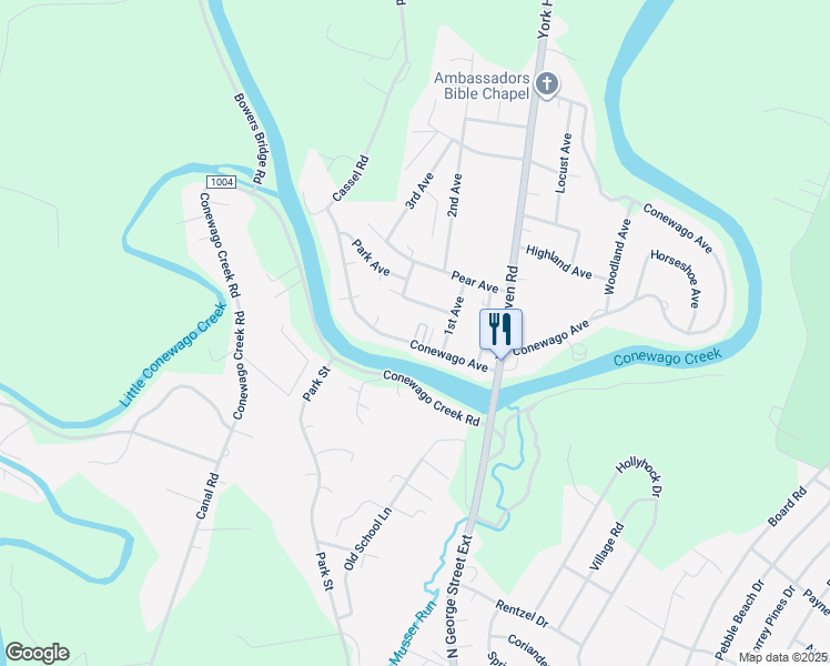 map of restaurants, bars, coffee shops, grocery stores, and more near 1385 Conewago Avenue in Manchester