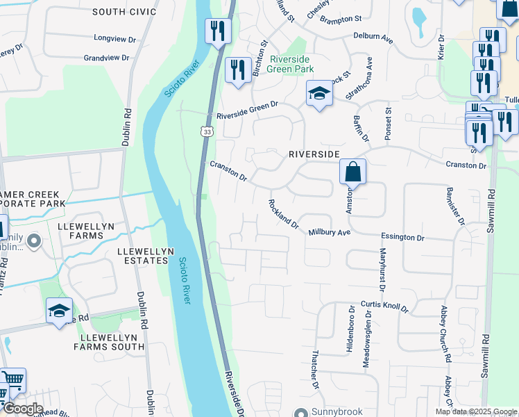 map of restaurants, bars, coffee shops, grocery stores, and more near 6330 Tamworth Court in Dublin