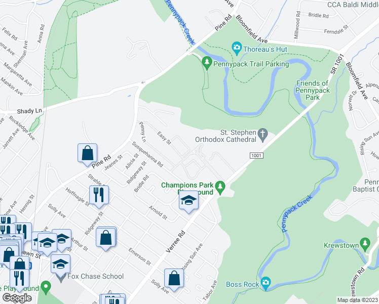 map of restaurants, bars, coffee shops, grocery stores, and more near 200 Ernest Way in Philadelphia
