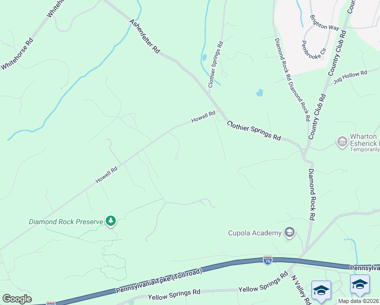 map of restaurants, bars, coffee shops, grocery stores, and more near 4219 Howell Road in Malvern