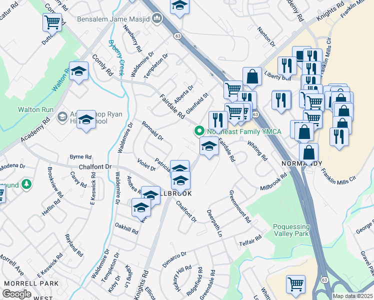 map of restaurants, bars, coffee shops, grocery stores, and more near 3952 Lancelot Place in Philadelphia