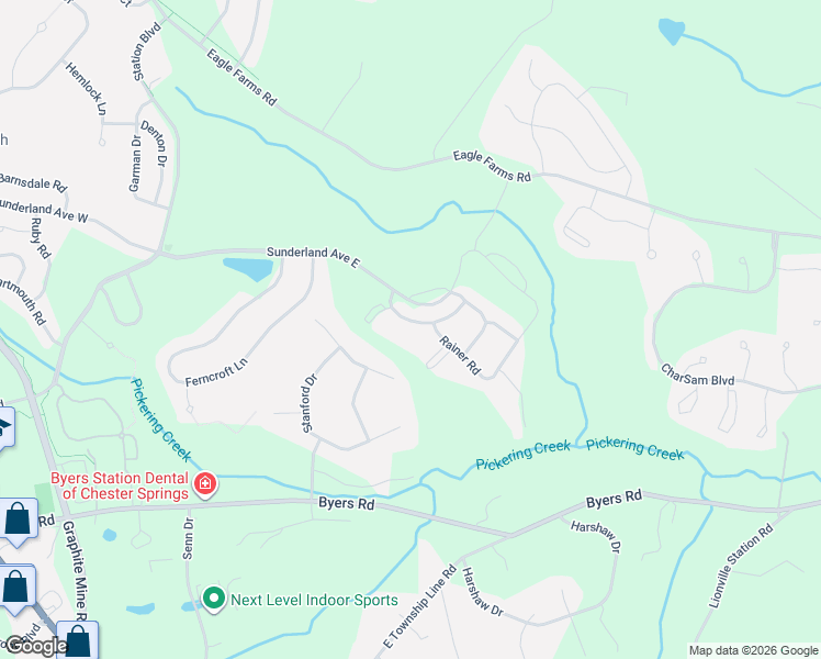 map of restaurants, bars, coffee shops, grocery stores, and more near 2412 Copper Creek Road in Chester Springs