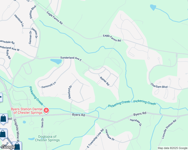map of restaurants, bars, coffee shops, grocery stores, and more near 2414 Copper Creek Road in Chester Springs