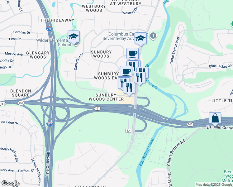 map of restaurants, bars, coffee shops, grocery stores, and more near 4231 Executive Parkway in Westerville