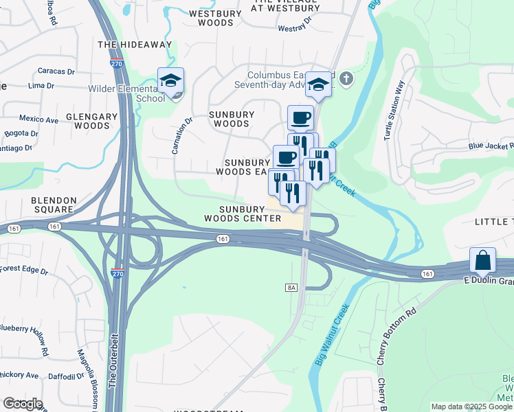 map of restaurants, bars, coffee shops, grocery stores, and more near 4231 Executive Parkway in Westerville
