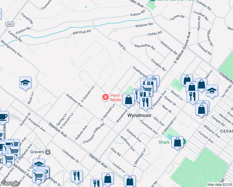 map of restaurants, bars, coffee shops, grocery stores, and more near 808 East Abington Avenue in Wyndmoor