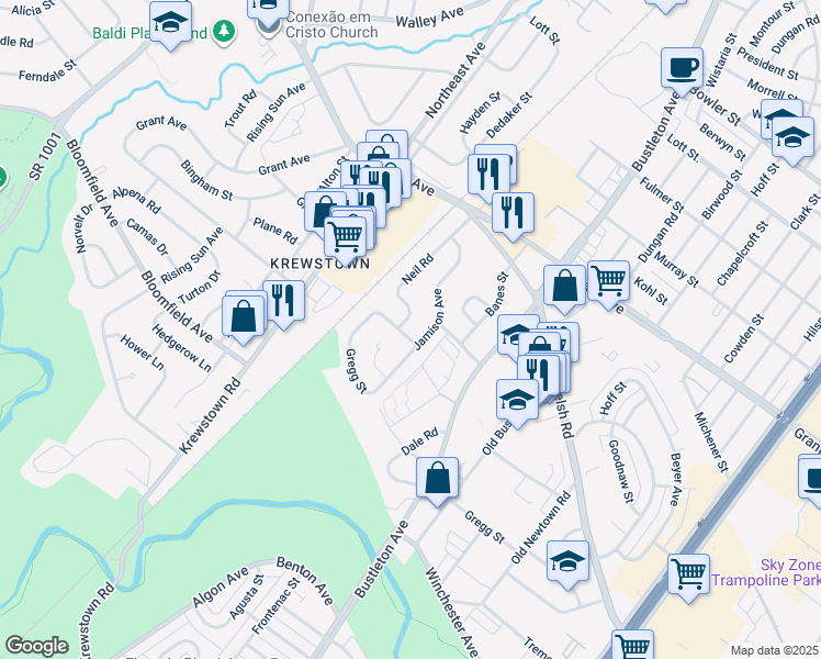 map of restaurants, bars, coffee shops, grocery stores, and more near 1563 Stoney Lane in Philadelphia