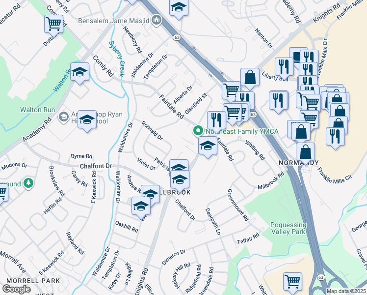 map of restaurants, bars, coffee shops, grocery stores, and more near 3956 Lancelot Place in Philadelphia