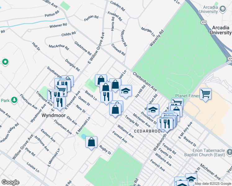 map of restaurants, bars, coffee shops, grocery stores, and more near 1331 Ivy Hill Road in Philadelphia
