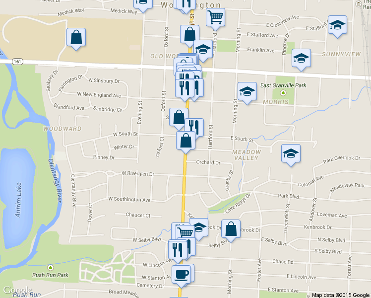 map of restaurants, bars, coffee shops, grocery stores, and more near 8440 N High St in Columbus