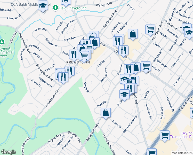 map of restaurants, bars, coffee shops, grocery stores, and more near Stoney Lane in Philadelphia