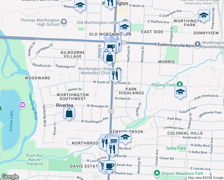 map of restaurants, bars, coffee shops, grocery stores, and more near 467 High Street in Columbus