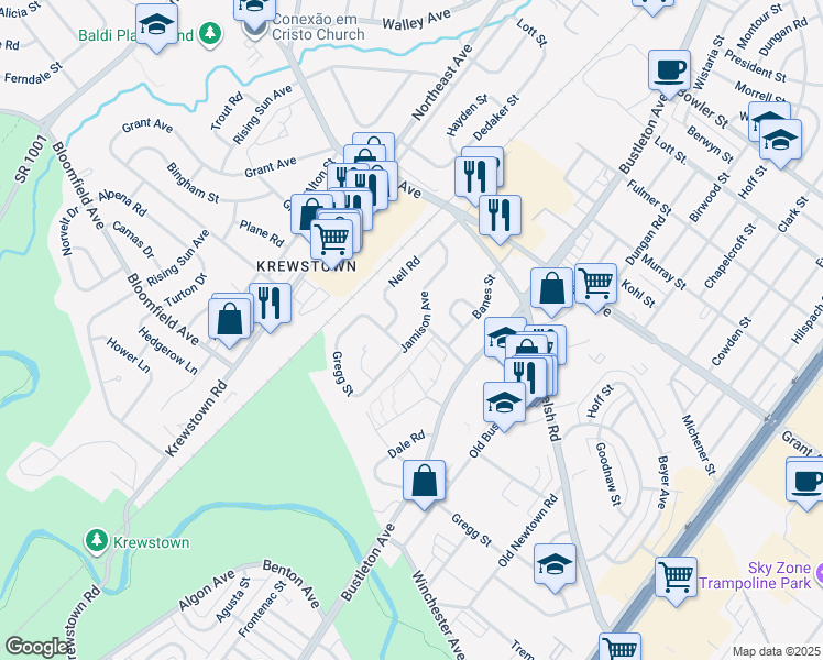 map of restaurants, bars, coffee shops, grocery stores, and more near 9272 Jamison Avenue in Philadelphia