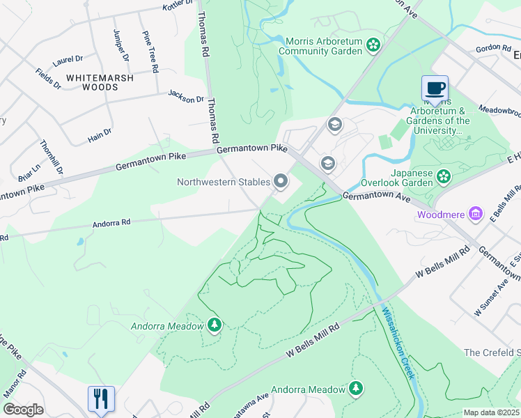 map of restaurants, bars, coffee shops, grocery stores, and more near 200 West Northwestern Avenue in Glenside