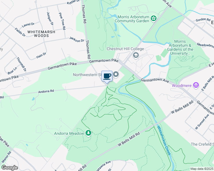 map of restaurants, bars, coffee shops, grocery stores, and more near West Northwestern Avenue in Philadelphia