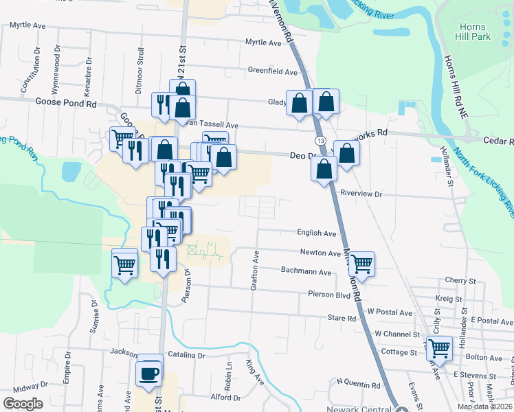map of restaurants, bars, coffee shops, grocery stores, and more near 977 Grafton Avenue in Newark