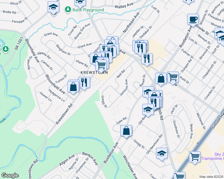 map of restaurants, bars, coffee shops, grocery stores, and more near 1510 Marcy Place in Philadelphia