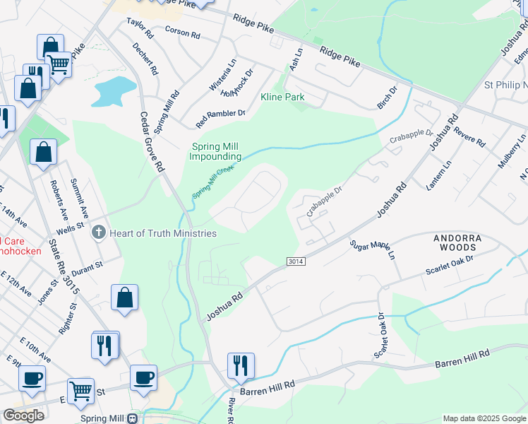 map of restaurants, bars, coffee shops, grocery stores, and more near 200 Ella Drive in Conshohocken