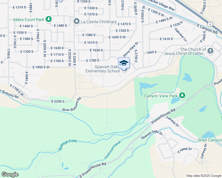 map of restaurants, bars, coffee shops, grocery stores, and more near 2627 East Canyon Crest Drive in Spanish Fork