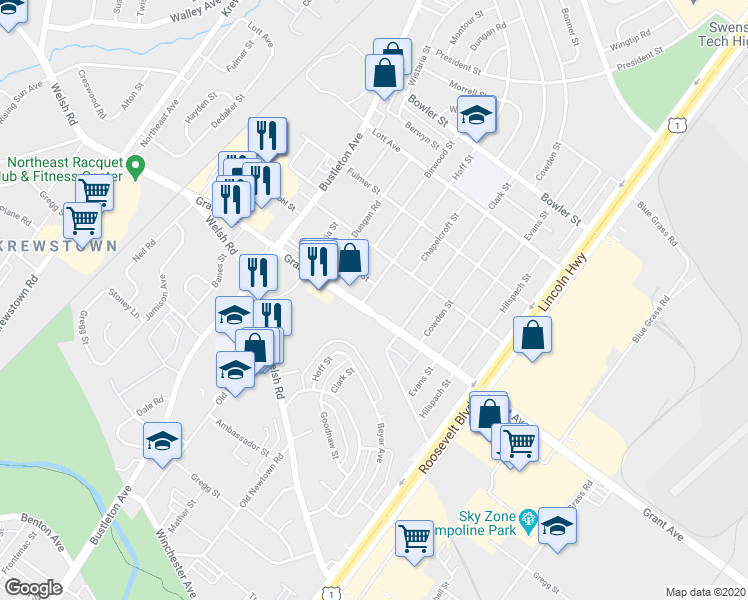 map of restaurants, bars, coffee shops, grocery stores, and more near 9531 Hoff Street in Philadelphia