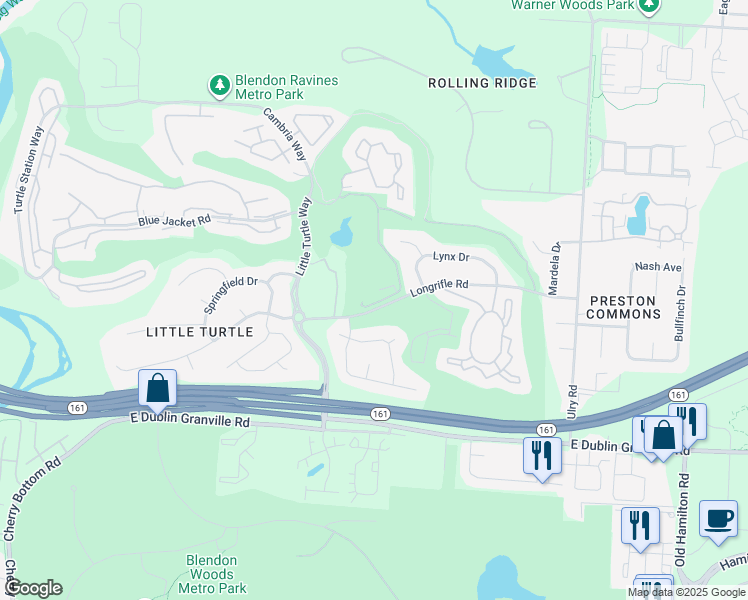 map of restaurants, bars, coffee shops, grocery stores, and more near 5514 Lynx Drive in Westerville
