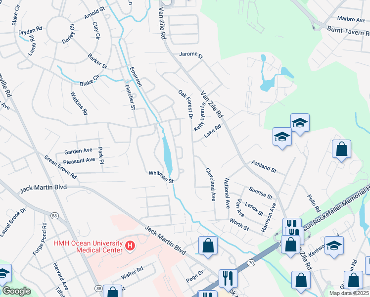 map of restaurants, bars, coffee shops, grocery stores, and more near 14 Dickinson in Brick Township