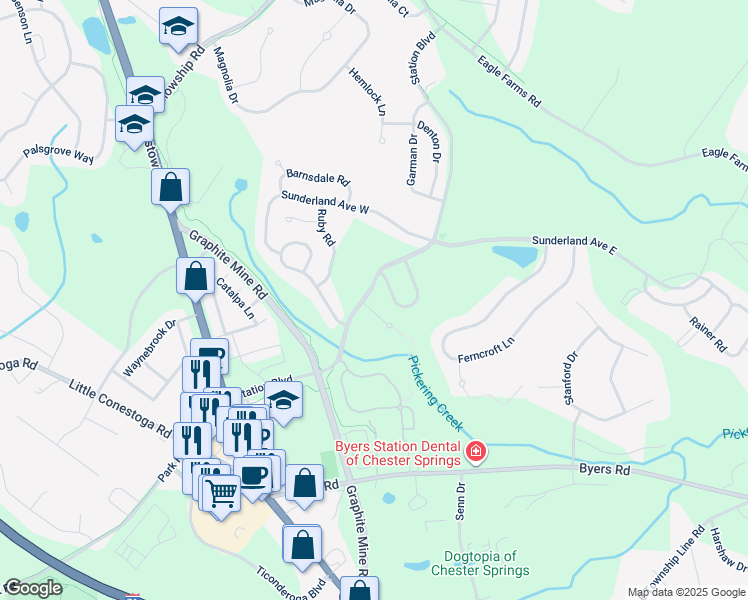 map of restaurants, bars, coffee shops, grocery stores, and more near 901 Dublin Way in Chester Springs