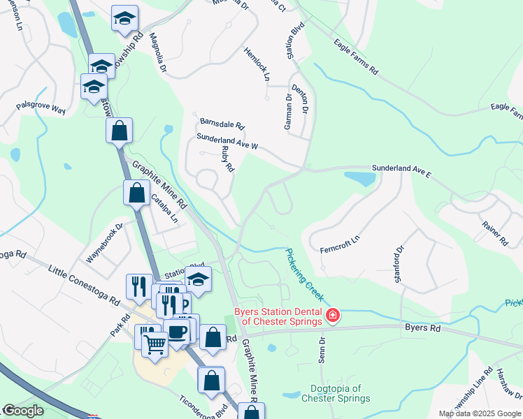 map of restaurants, bars, coffee shops, grocery stores, and more near 901 Dublin Way in Chester Springs