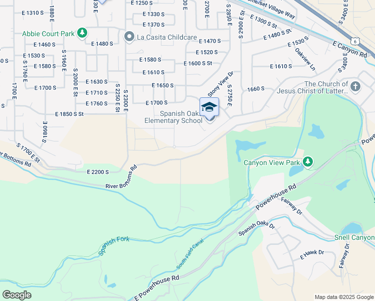 map of restaurants, bars, coffee shops, grocery stores, and more near 2627 East Canyon Crest Drive in Spanish Fork