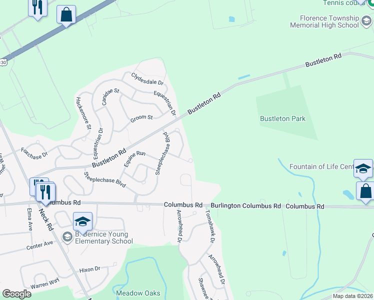 map of restaurants, bars, coffee shops, grocery stores, and more near 19 Philly Way in Burlington