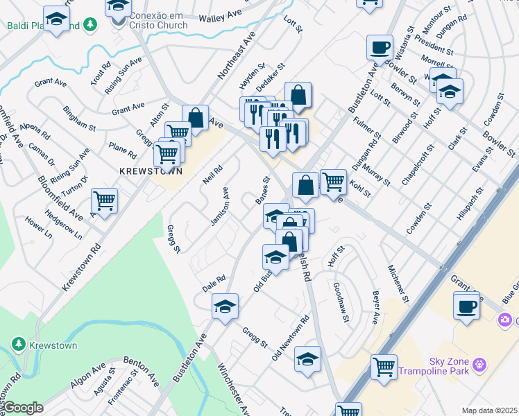map of restaurants, bars, coffee shops, grocery stores, and more near 9331 Banes Street in Philadelphia