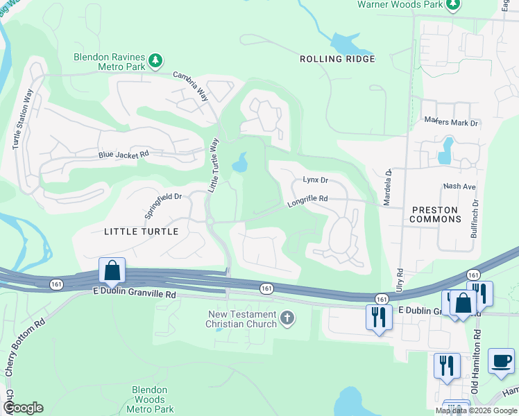 map of restaurants, bars, coffee shops, grocery stores, and more near 5514 Lynx Drive in Westerville