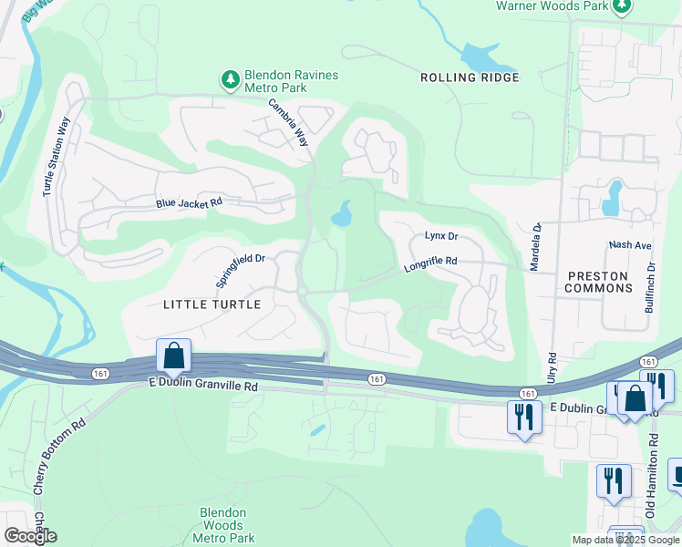 map of restaurants, bars, coffee shops, grocery stores, and more near 5222 Double Eagle Drive in Westerville