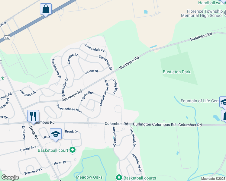 map of restaurants, bars, coffee shops, grocery stores, and more near 16 Philly Way in Burlington