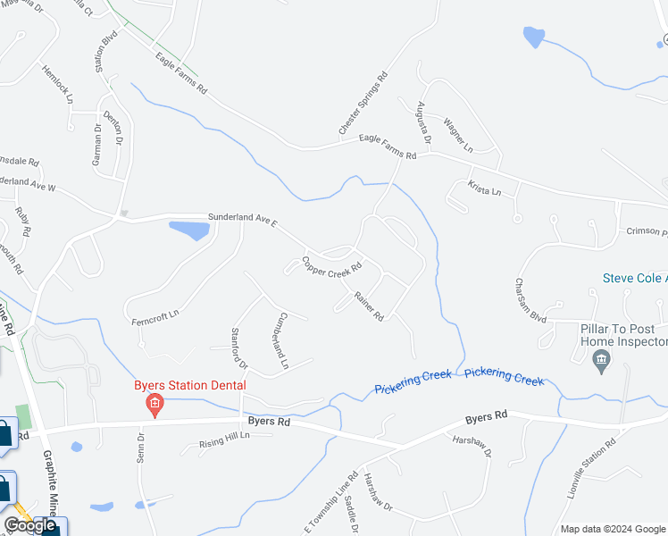 map of restaurants, bars, coffee shops, grocery stores, and more near 2417 Copper Creek Road in Chester Springs