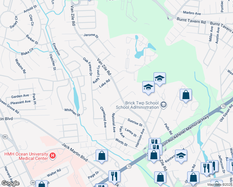 map of restaurants, bars, coffee shops, grocery stores, and more near 287 Van Zile Road in Brick