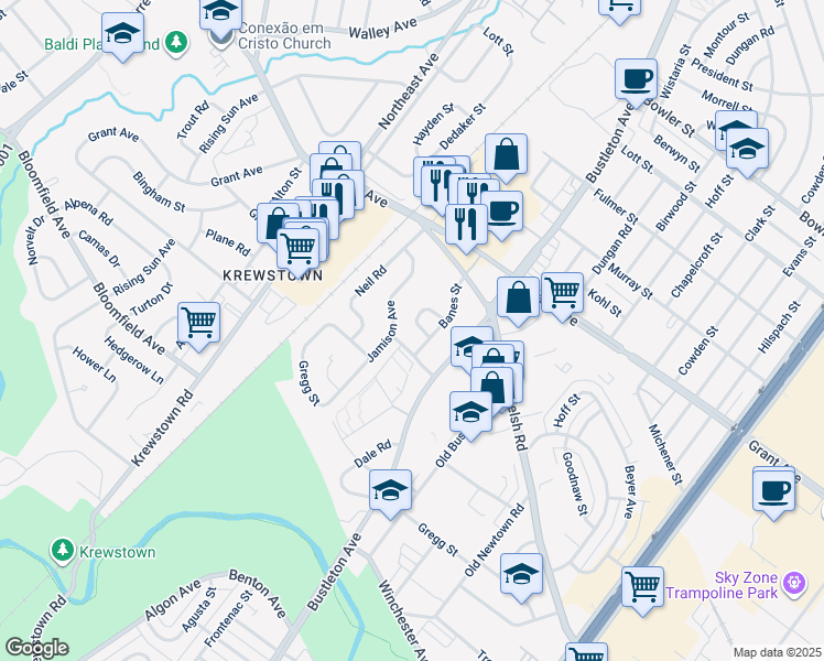 map of restaurants, bars, coffee shops, grocery stores, and more near 1708 Tracey Street in Philadelphia