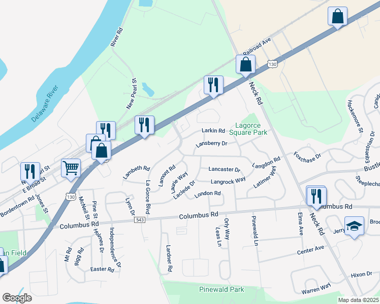 map of restaurants, bars, coffee shops, grocery stores, and more near 5 Langdon Road in Burlington