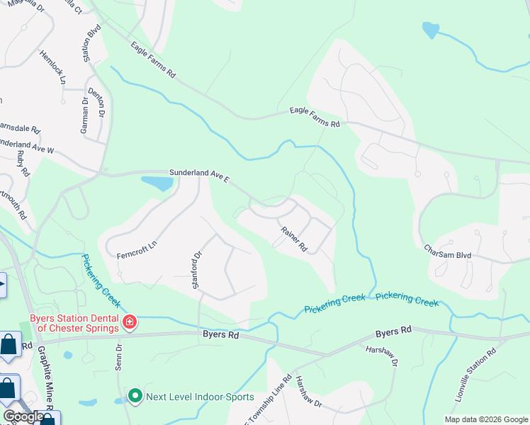 map of restaurants, bars, coffee shops, grocery stores, and more near 2915 Cottonwood Lane in Chester Springs