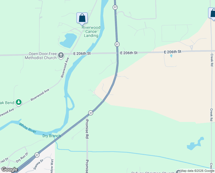 map of restaurants, bars, coffee shops, grocery stores, and more near 20261 Indiana 37 in Noblesville