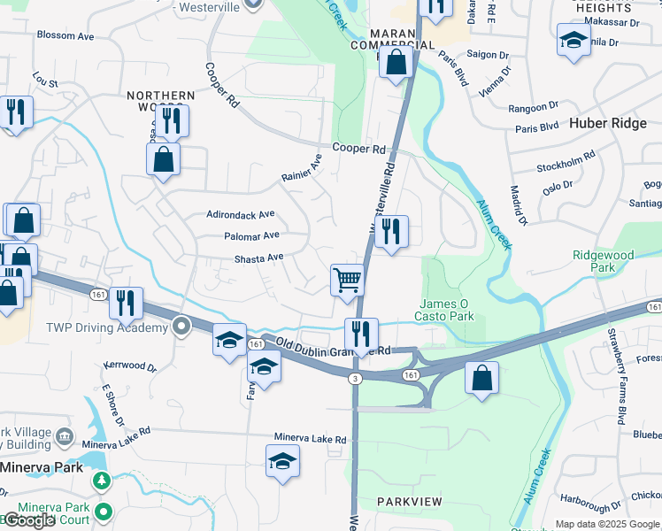 map of restaurants, bars, coffee shops, grocery stores, and more near 3279 Kristin Court in Columbus