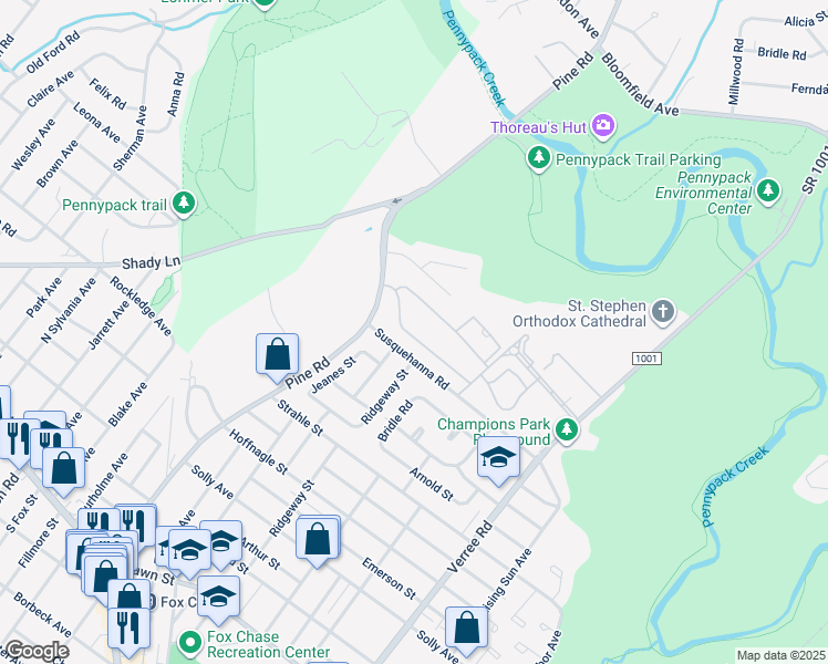 map of restaurants, bars, coffee shops, grocery stores, and more near 539 Penny Lane in Philadelphia