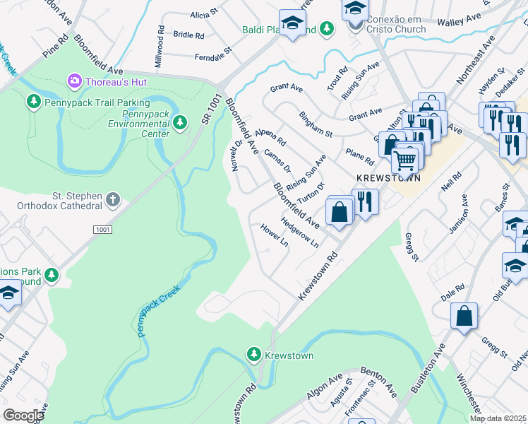 map of restaurants, bars, coffee shops, grocery stores, and more near 8883 Rising Sun Avenue in Philadelphia