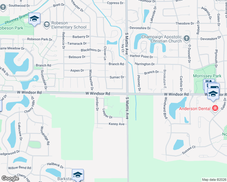 map of restaurants, bars, coffee shops, grocery stores, and more near 2002 Bittersweet Drive in Champaign