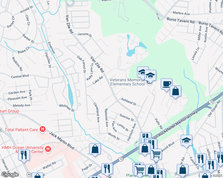 map of restaurants, bars, coffee shops, grocery stores, and more near 294 Van Zile Road in Brick